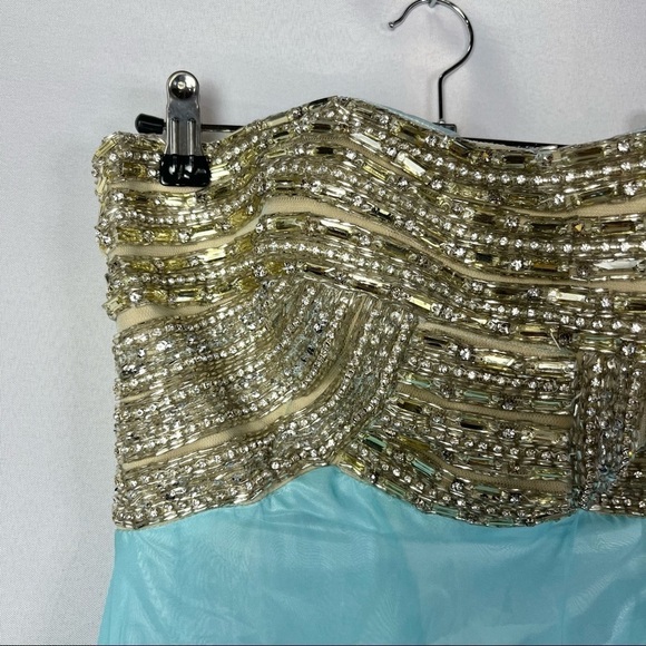 Alyce Paris Rhinestone Sky Blue Formal Prom Strapless Gown 4 - Picture 6 of 8